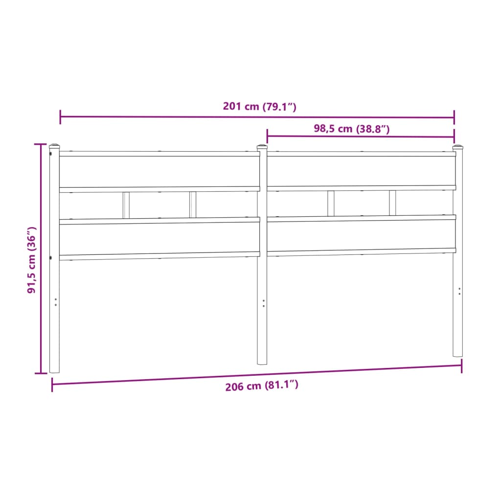 vidaXL Cabecero de acero y madera de ingeniería roble Sonoma 200 cm