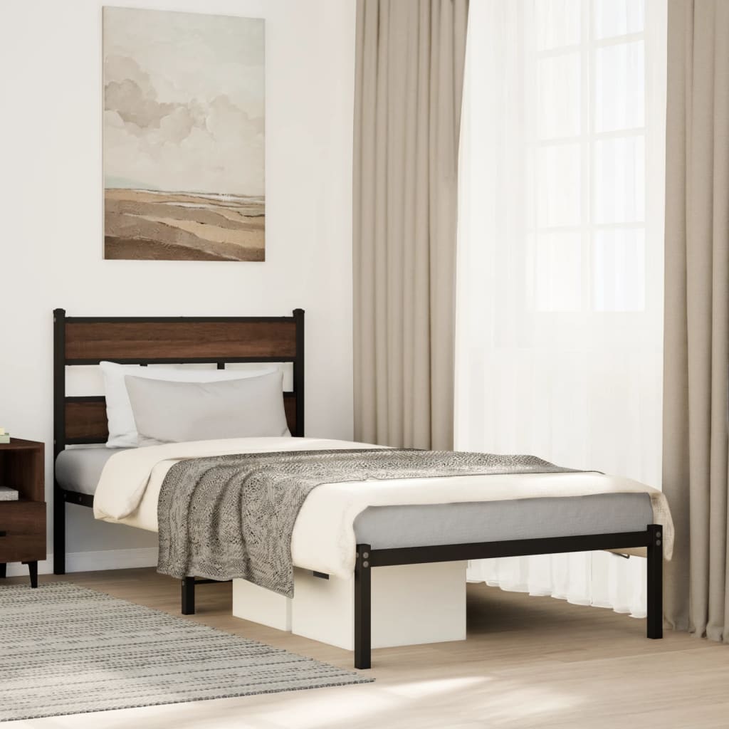 vidaXL Estructura cama con cabecero sin colchón marrón roble 75x190 cm