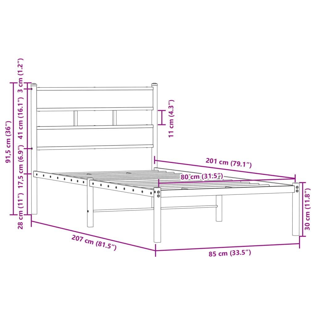 vidaXL Estructura cama con cabecero sin colchón marrón roble 80x200 cm