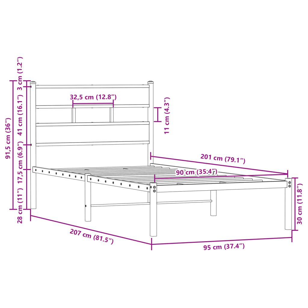 vidaXL Estructura cama con cabecero sin colchón marrón roble 90x200 cm