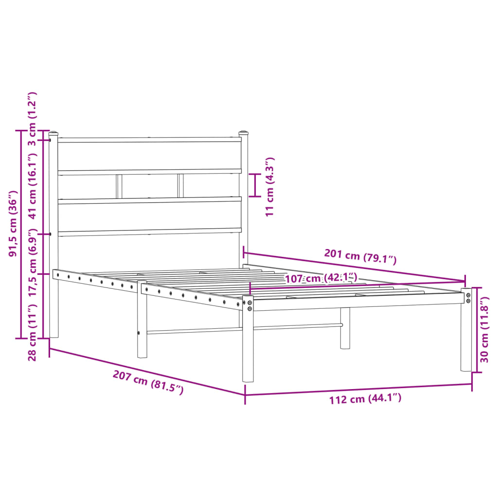 vidaXL Estructura cama con cabecero sin colchón marrón roble 107x203cm