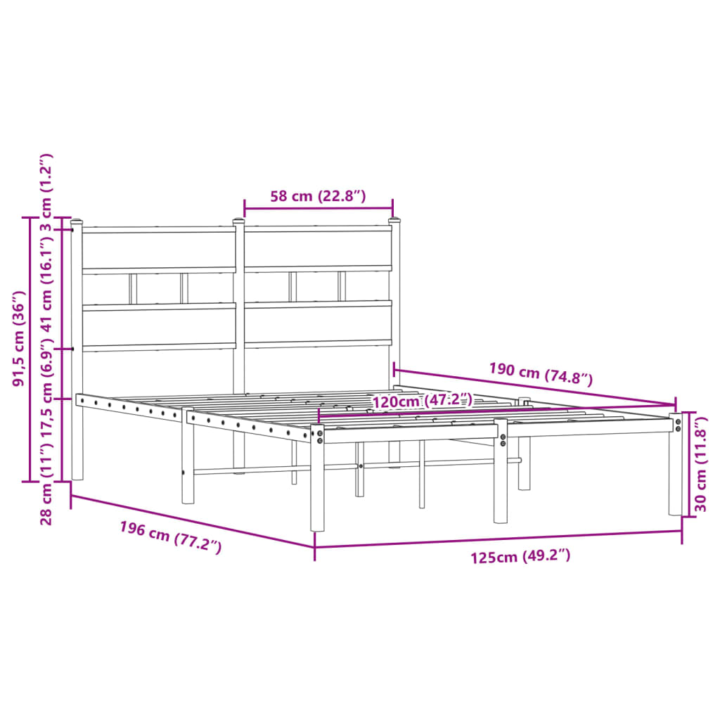 vidaXL Estructura cama con cabecero sin colchón marrón roble 120x190cm