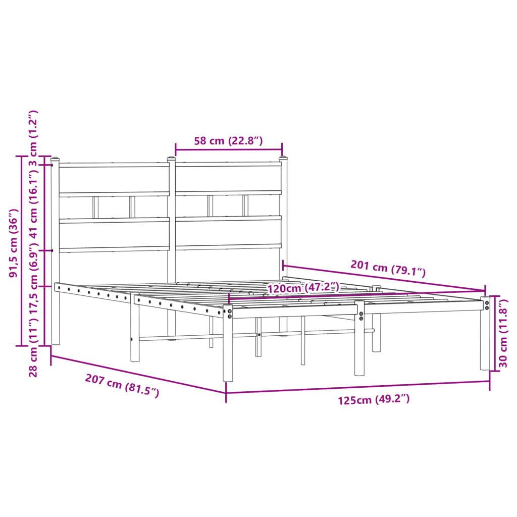 vidaXL Estructura cama con cabecero sin colchón marrón roble 120x200cm