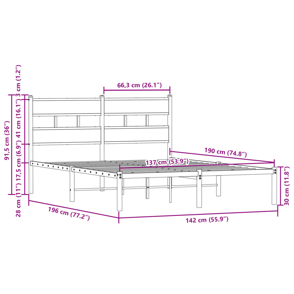 vidaXL Estructura cama con cabecero sin colchón marrón roble 137x190cm