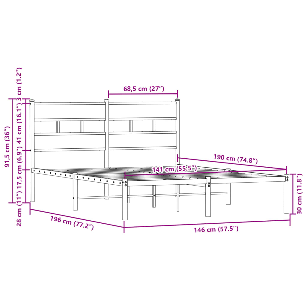 vidaXL Estructura cama con cabecero sin colchón marrón roble 140x190cm