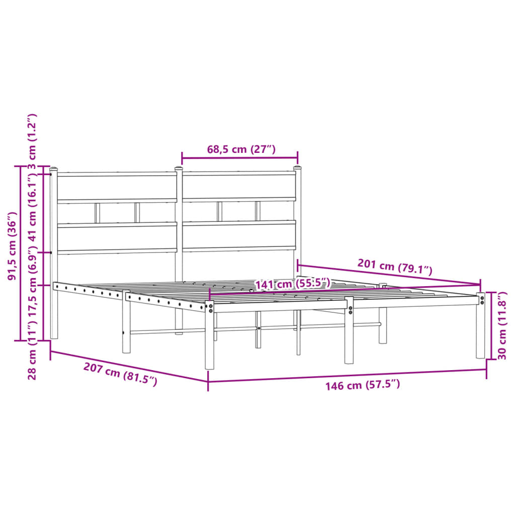 vidaXL Estructura cama con cabecero sin colchón marrón roble 140x200cm