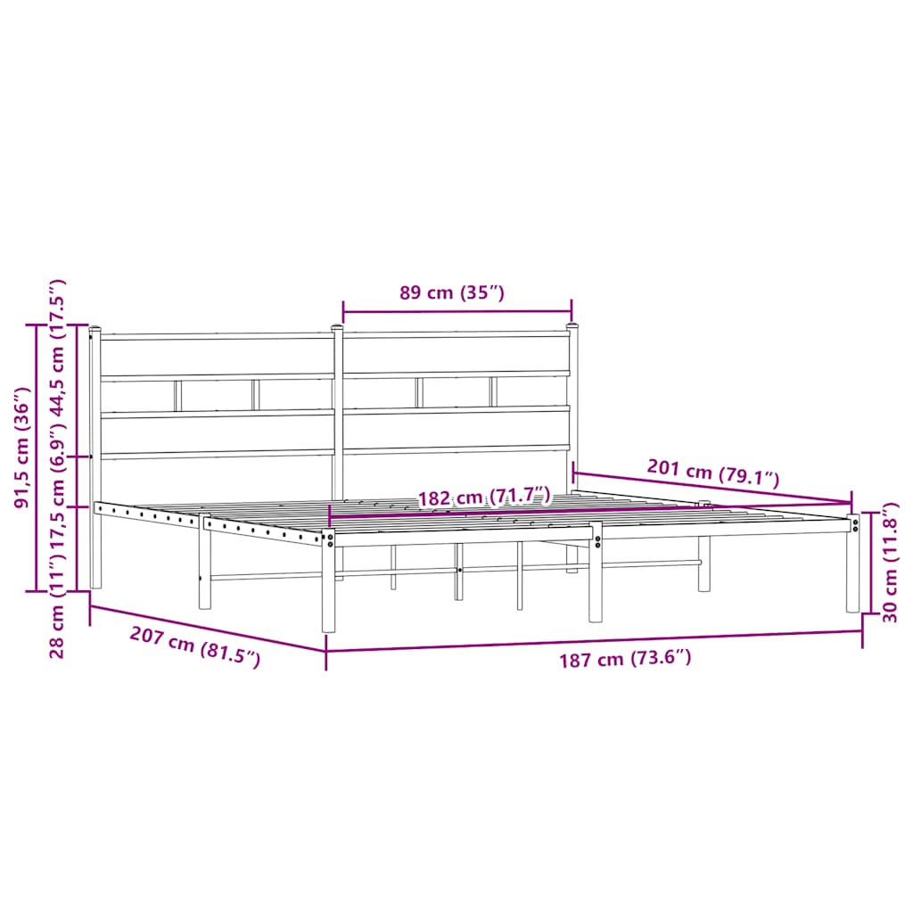 vidaXL Estructura cama con cabecero sin colchón marrón roble 180x200cm