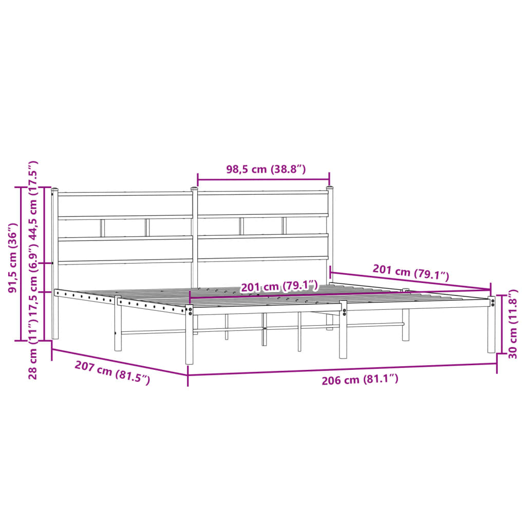 vidaXL Estructura cama con cabecero sin colchón marrón roble 200x200cm