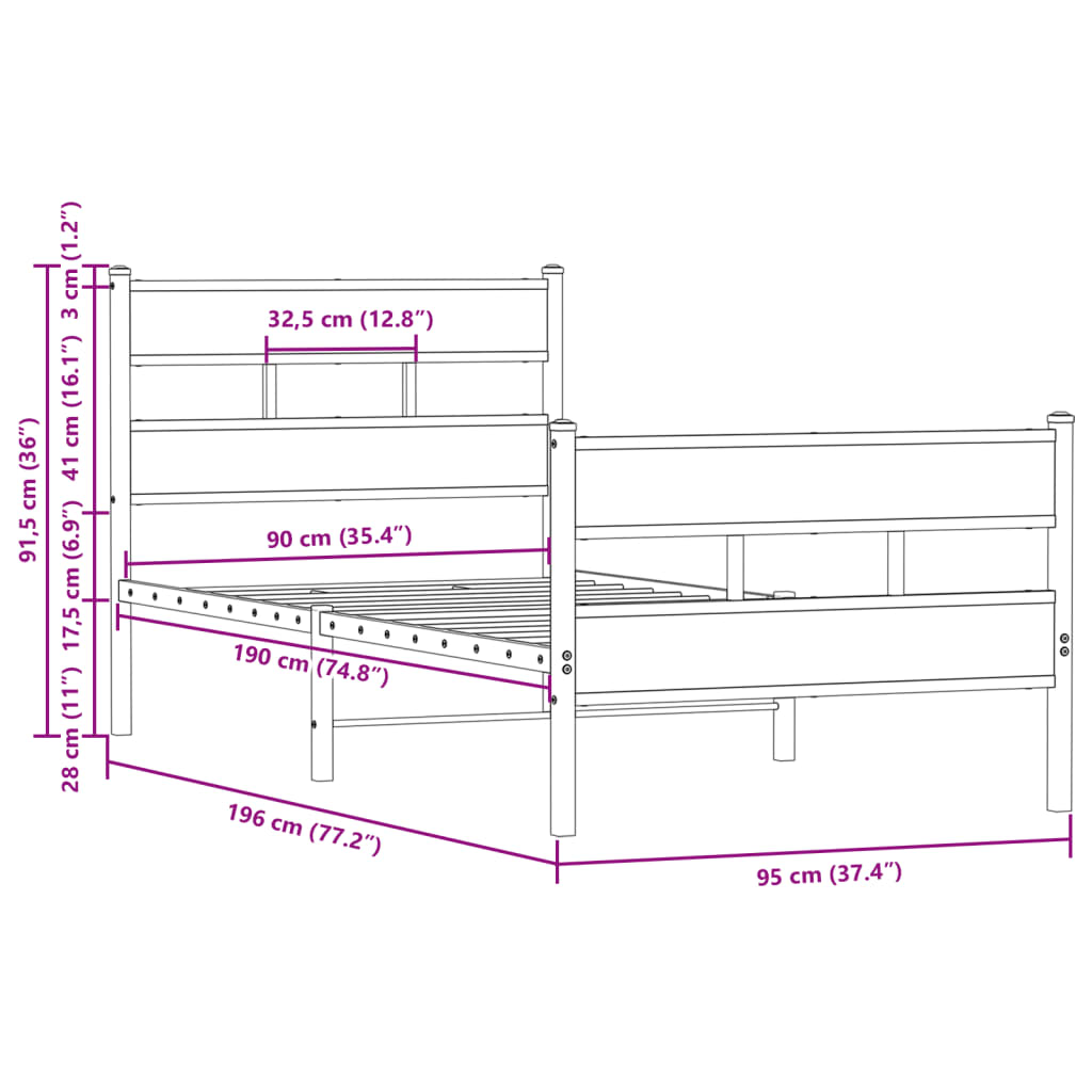 vidaXL Estructura cama con cabecero y pie sin colchón marrón 90x190 cm