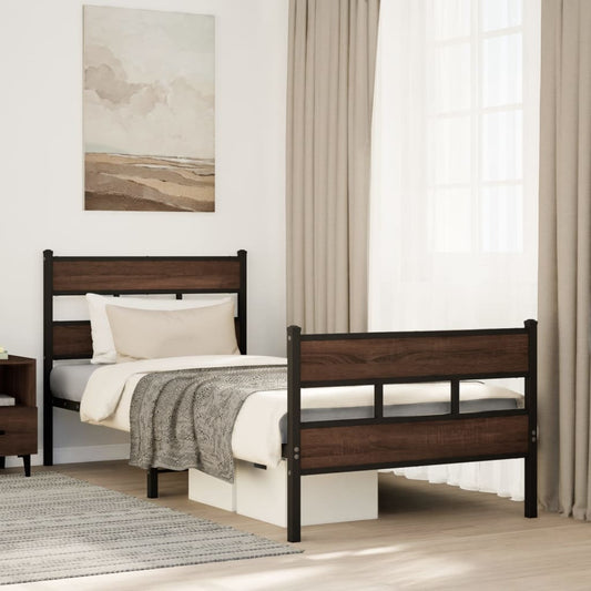 vidaXL Estructura cama con cabecero y pie sin colchón marrón 90x190 cm