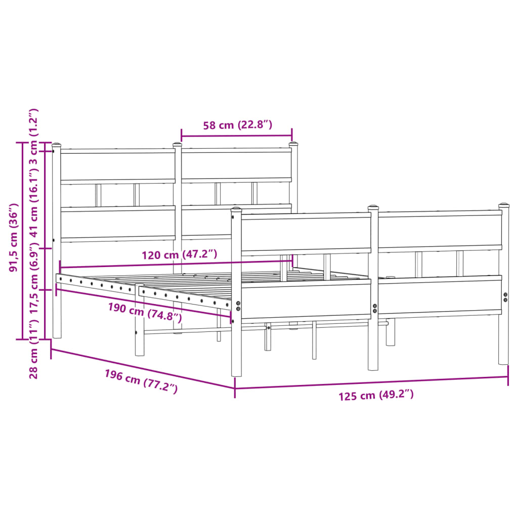 vidaXL Estructura de cama con cabecero y pie sin colchón 120x190 cm