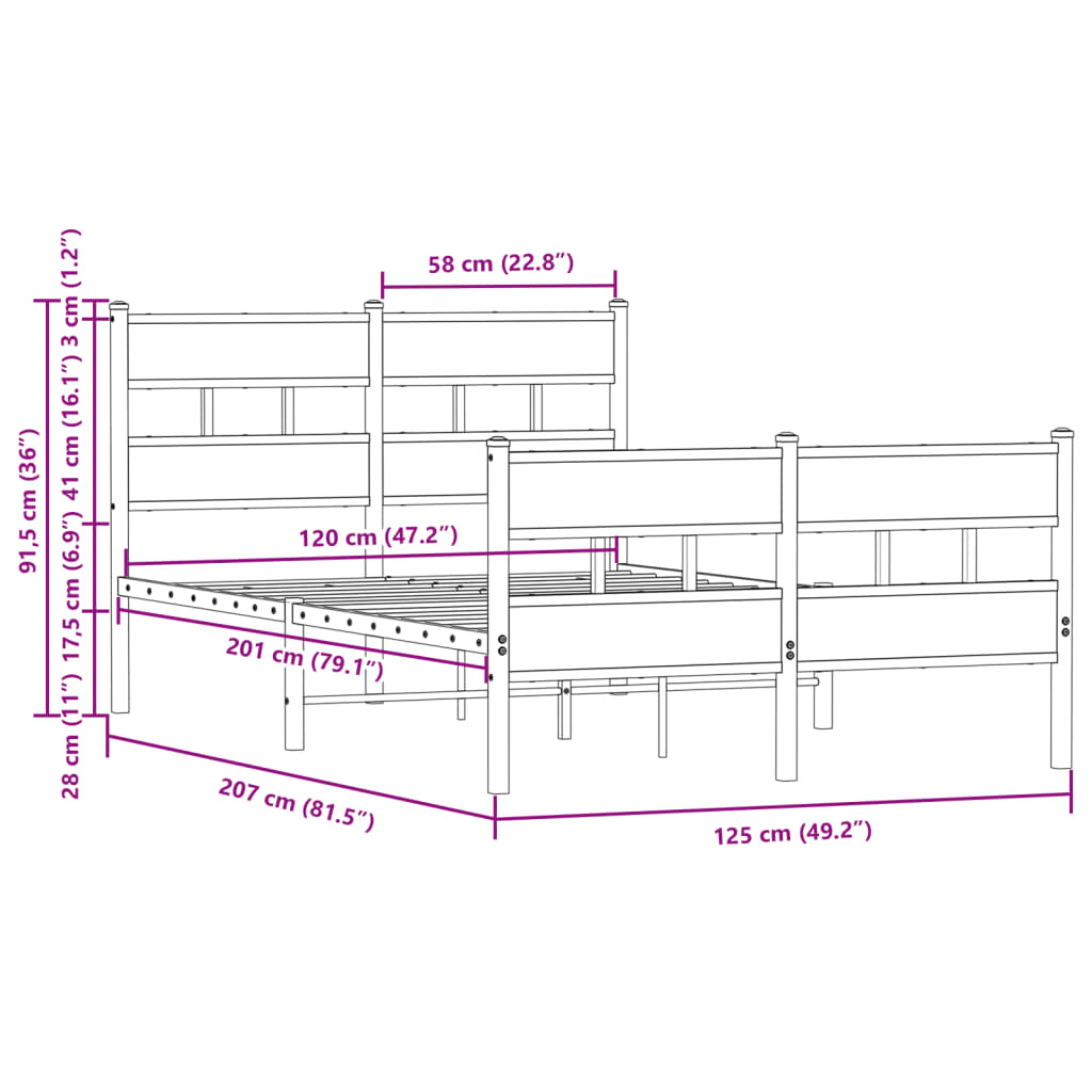 vidaXL Estructura de cama con cabecero y pie sin colchón 120x200cm