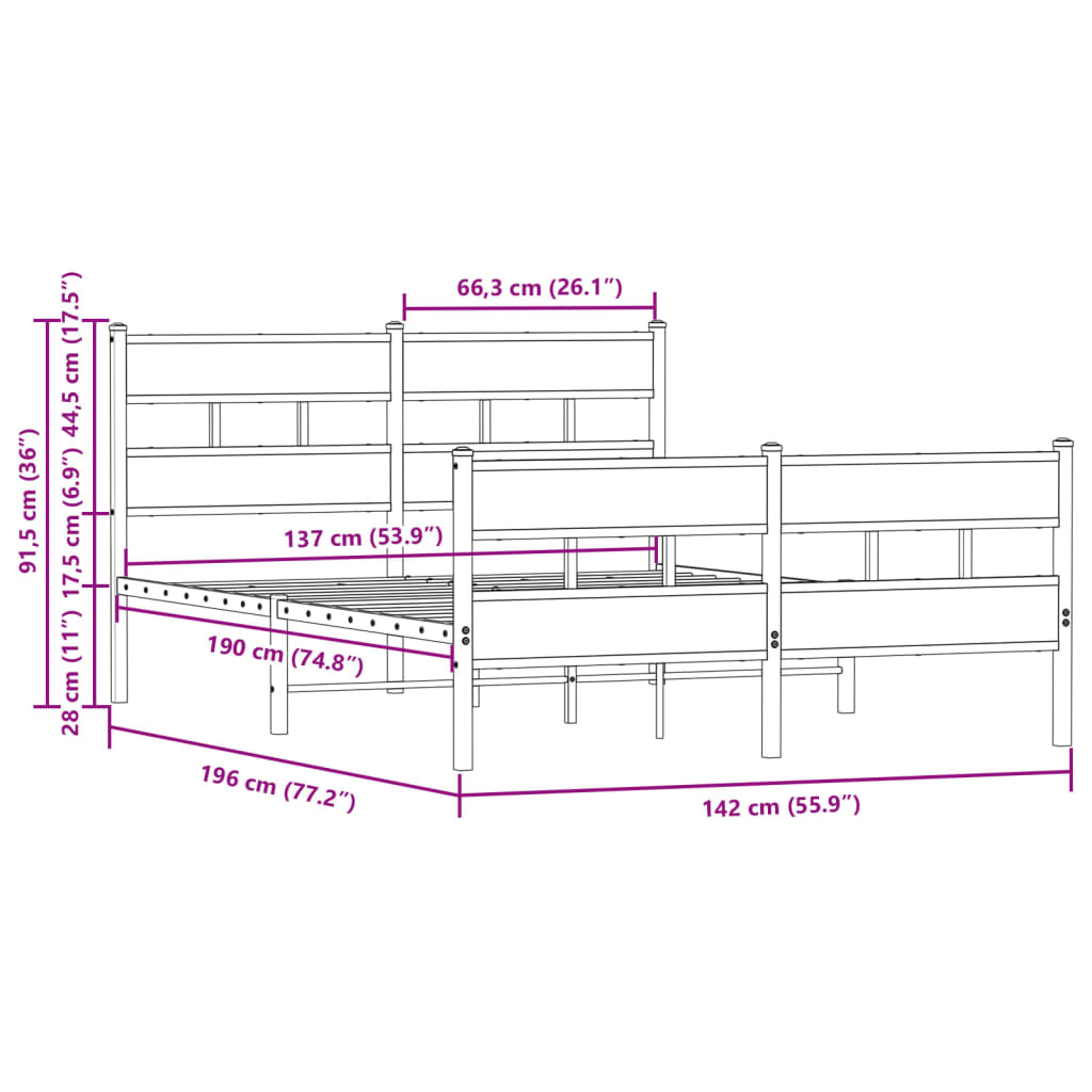 vidaXL Estructura de cama con cabecero y pie sin colchón 137x190cm