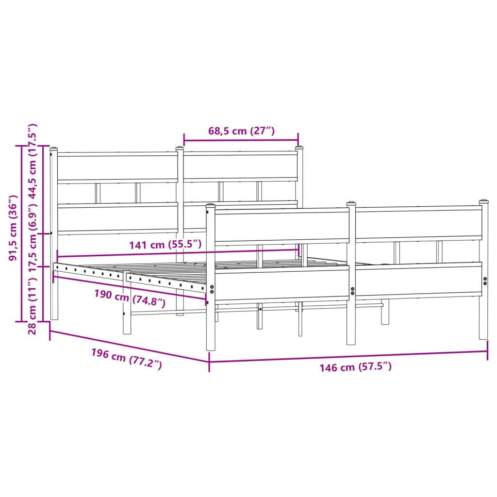 vidaXL Estructura de cama con cabecero y pie sin colchón 140x190 cm