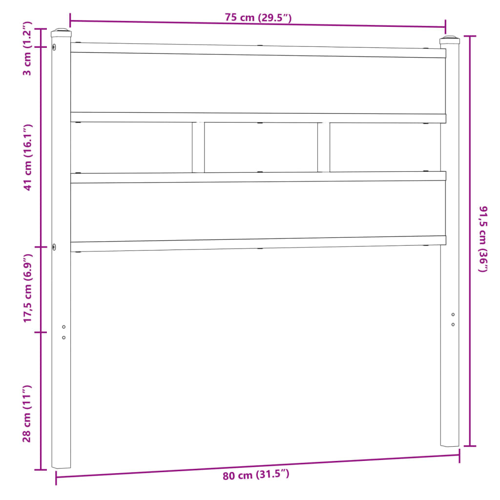 vidaXL Cabecero de acero y madera de ingeniería marrón roble 75 cm