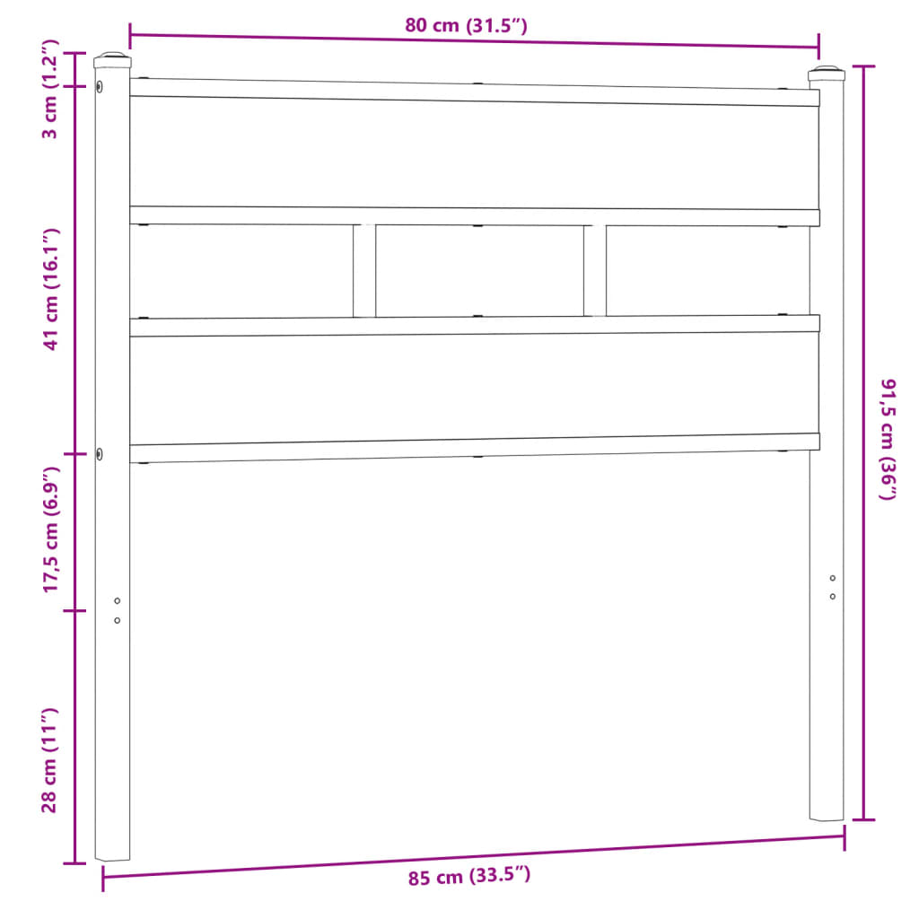 vidaXL Cabecero de acero y madera de ingeniería marrón roble 80 cm