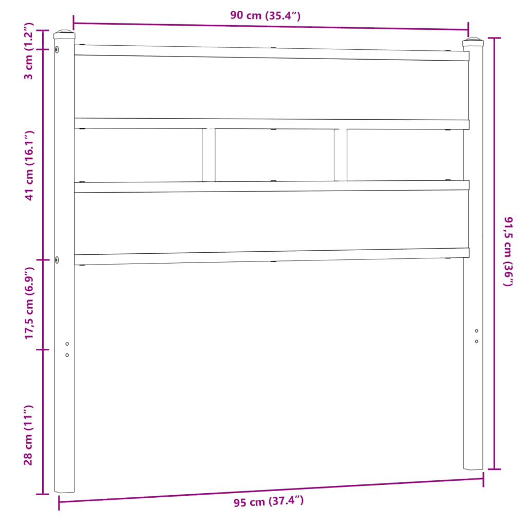 vidaXL Cabecero de acero y madera de ingeniería marrón roble 90 cm