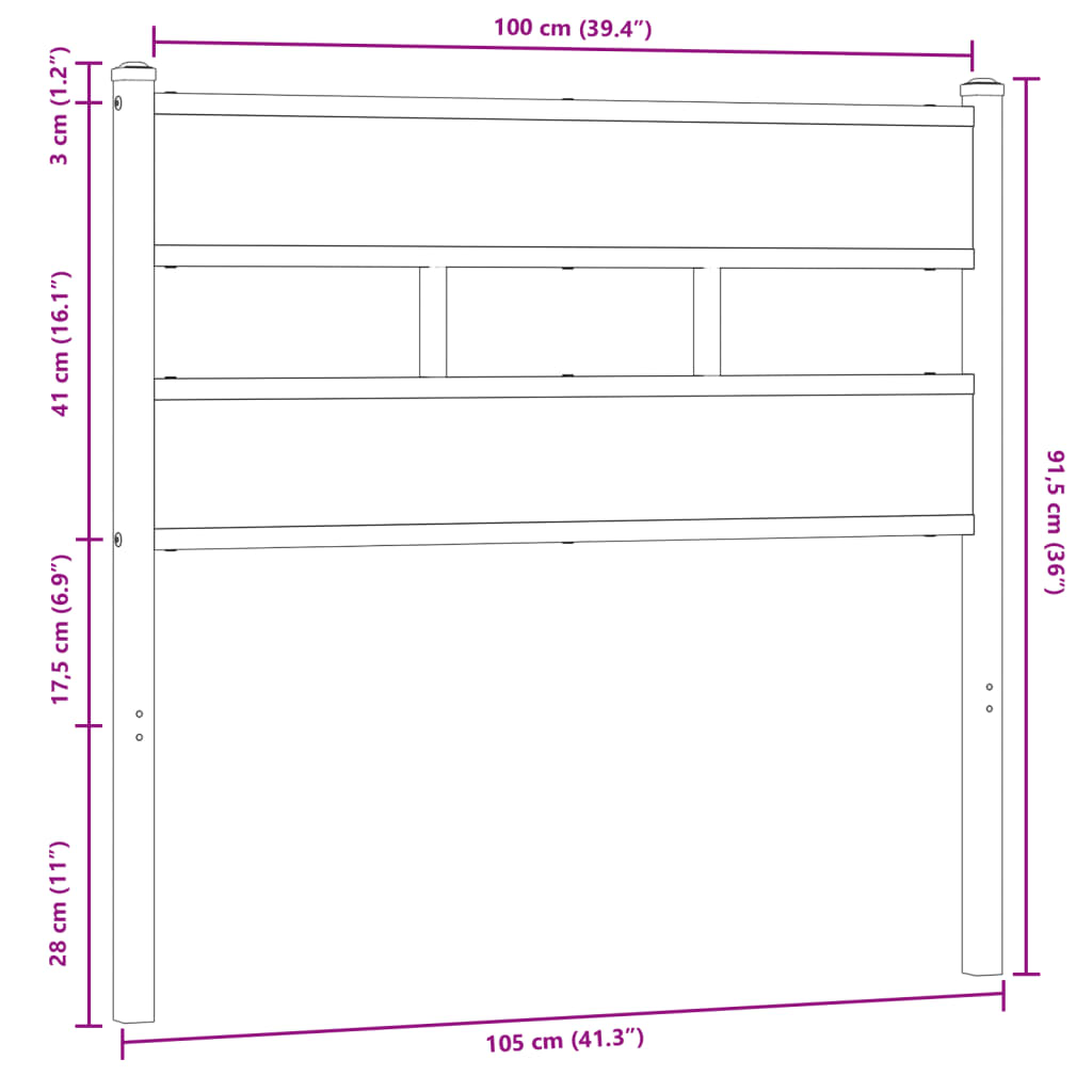 vidaXL Cabecero de acero y madera de ingeniería marrón roble 100 cm