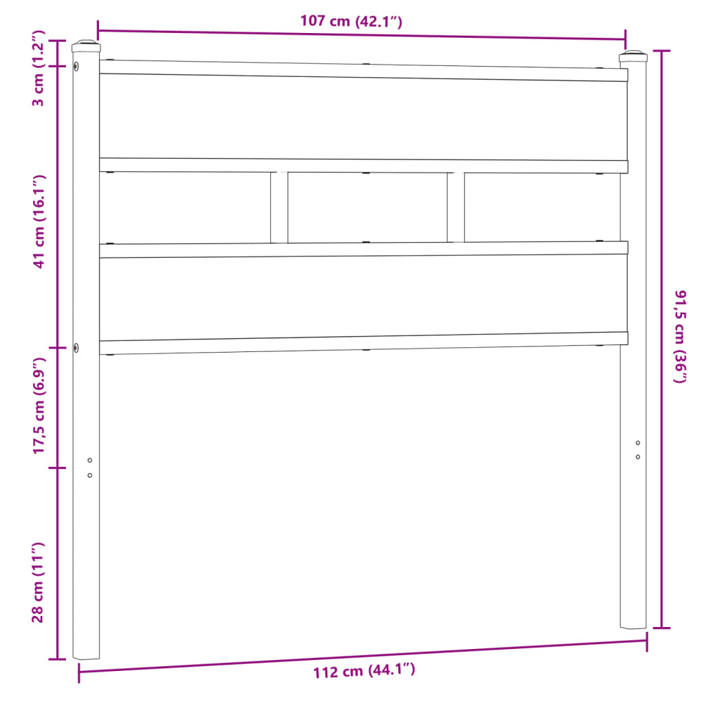 vidaXL Cabecero de acero y madera de ingeniería marrón roble 107 cm