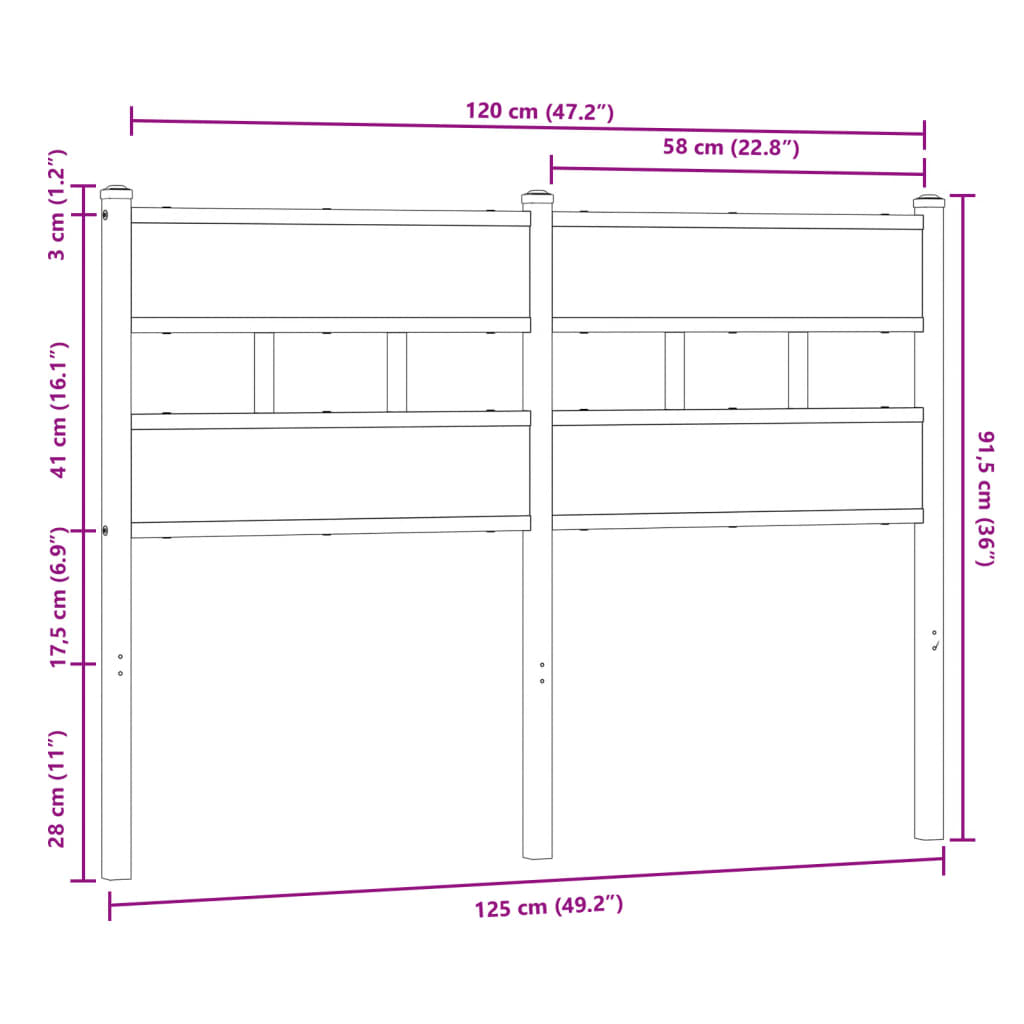 vidaXL Cabecero de acero y madera de ingeniería marrón roble 120 cm