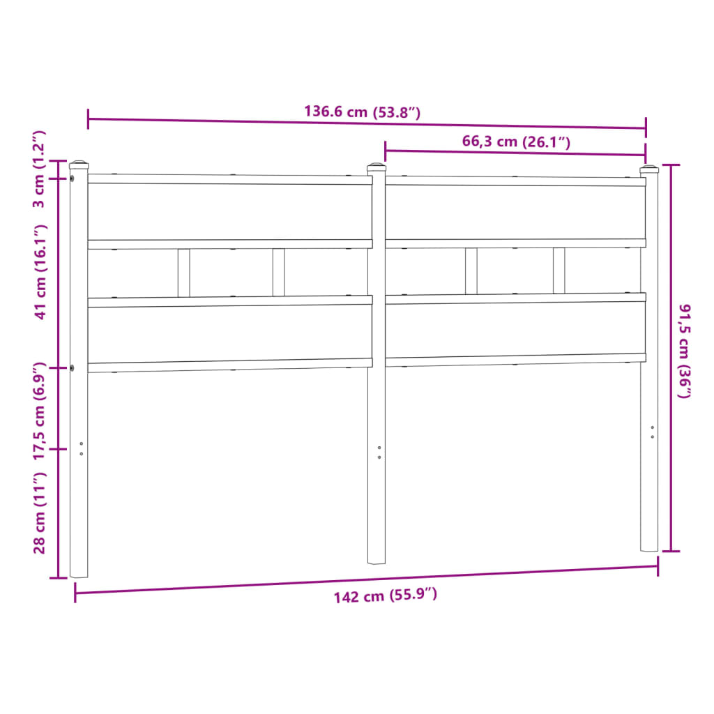 vidaXL Cabecero de acero y madera de ingeniería marrón roble 135 cm