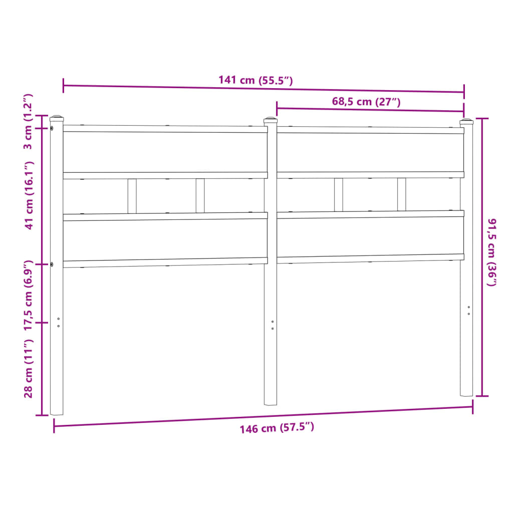 vidaXL Cabecero de acero y madera de ingeniería marrón roble 140 cm