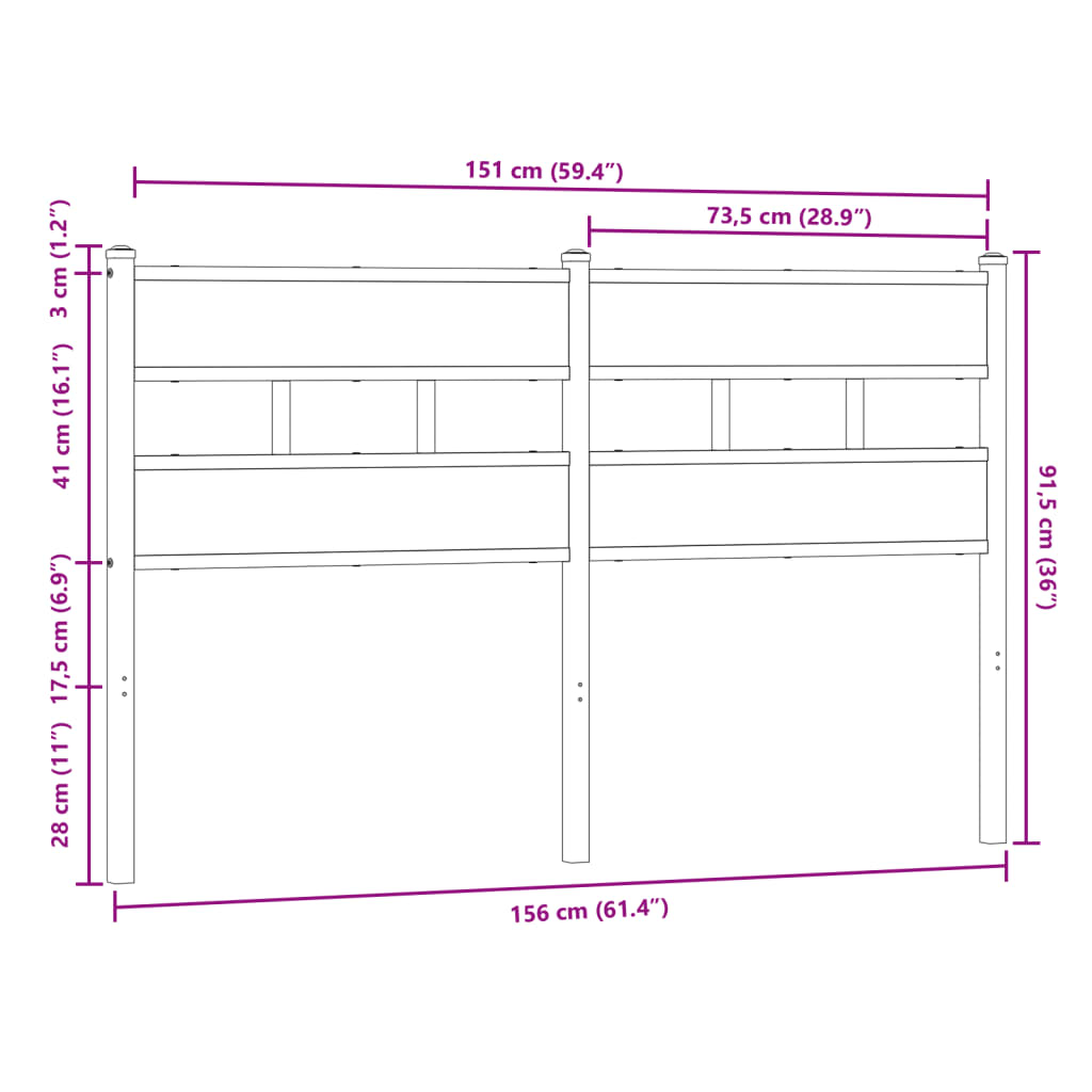 vidaXL Cabecero de acero y madera de ingeniería marrón roble 150 cm