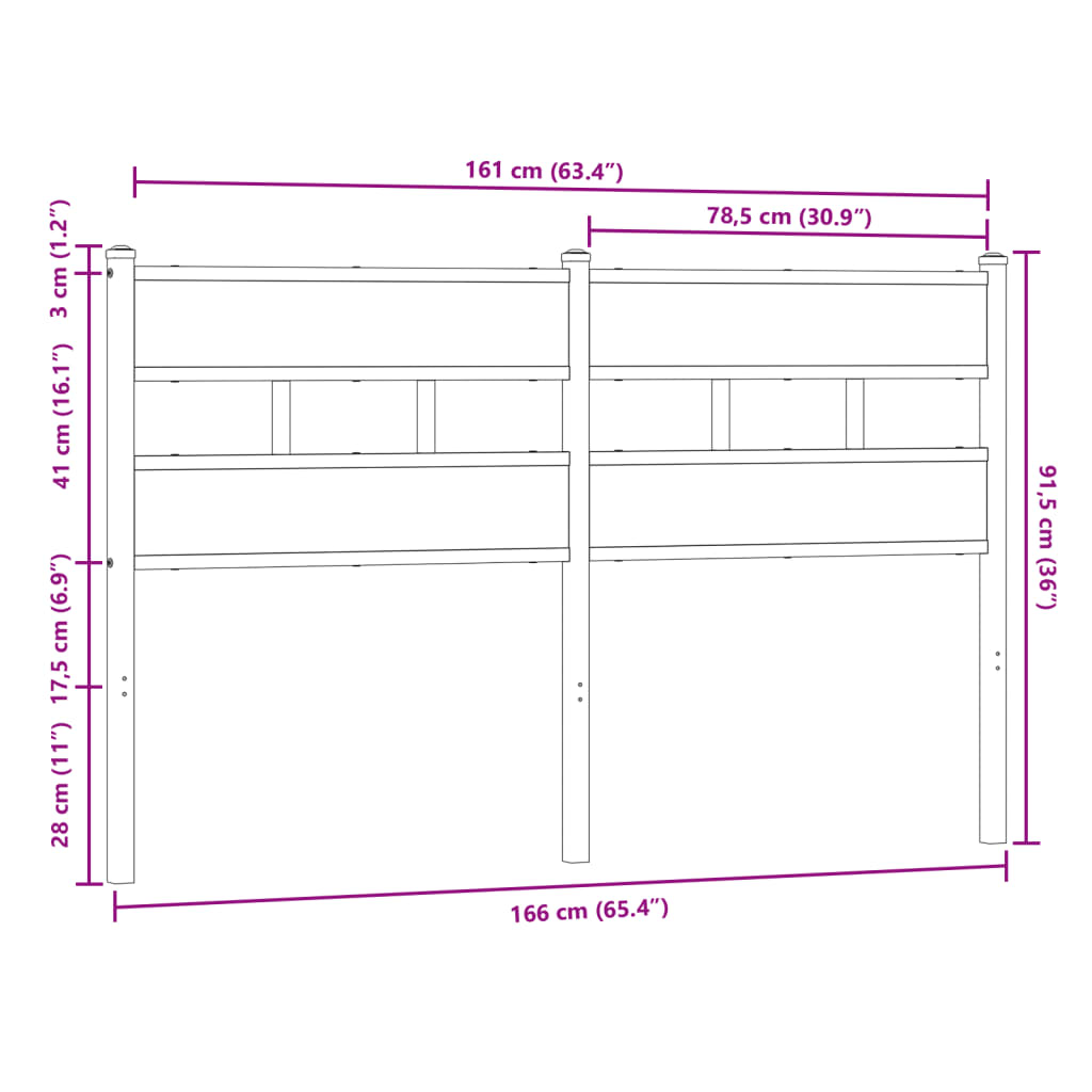 vidaXL Cabecero de acero y madera de ingeniería marrón roble 160 cm