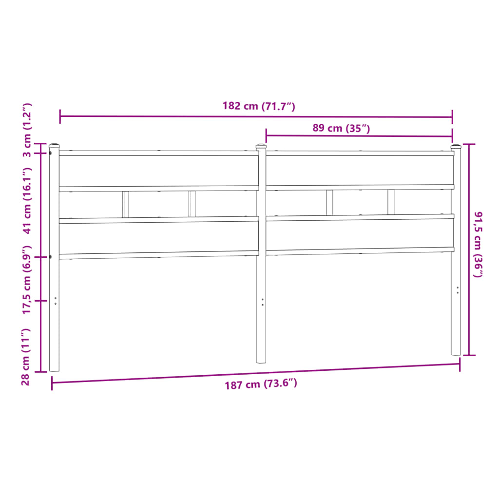 vidaXL Cabecero de acero y madera de ingeniería marrón roble 180 cm