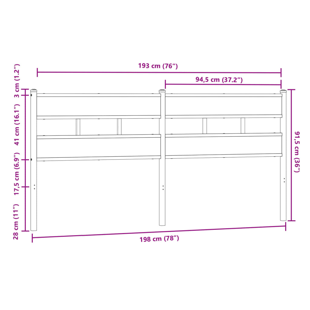 vidaXL Cabecero de acero y madera de ingeniería marrón roble 190 cm