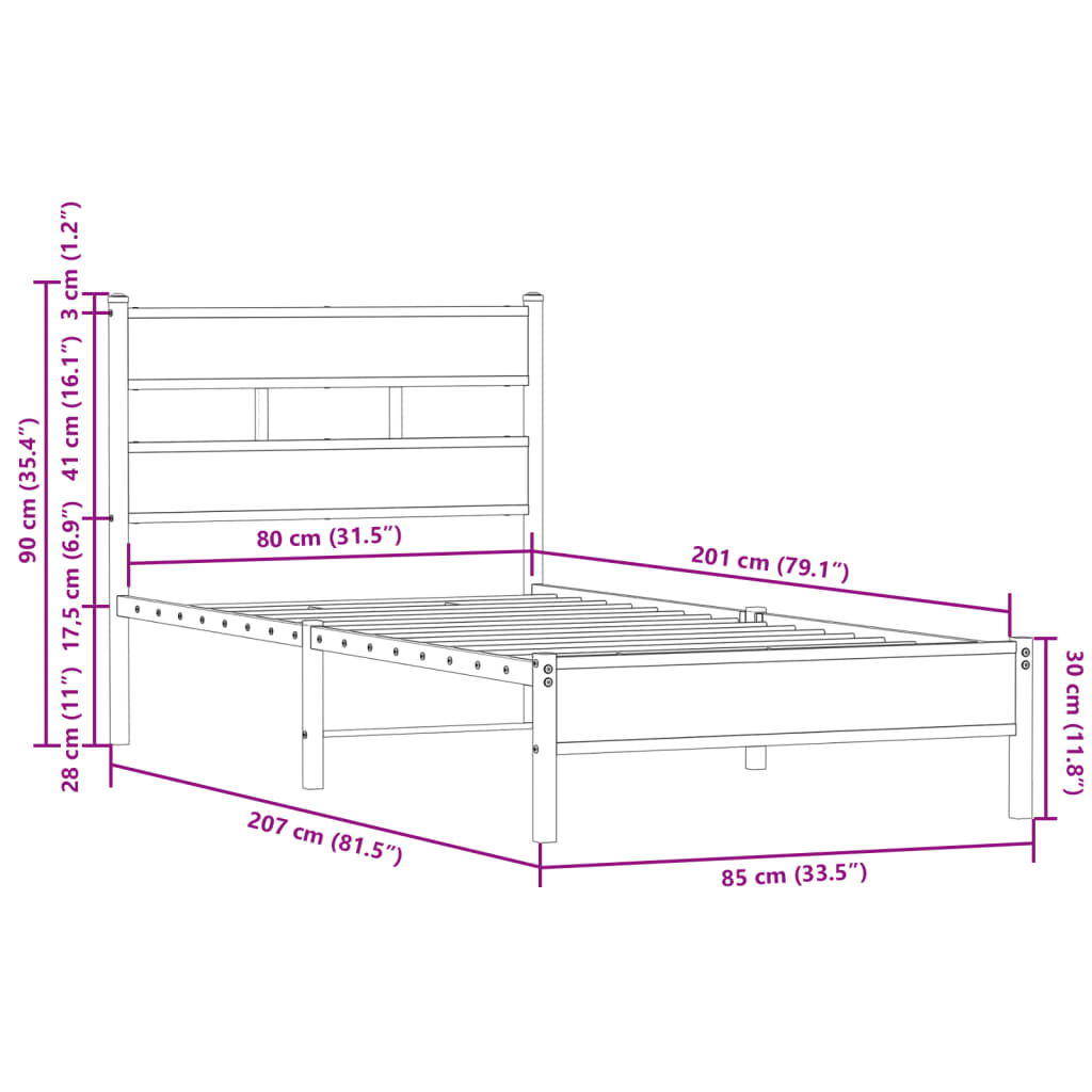 vidaXL Estructura cama con cabecero sin colchón roble Sonoma 80x200 cm