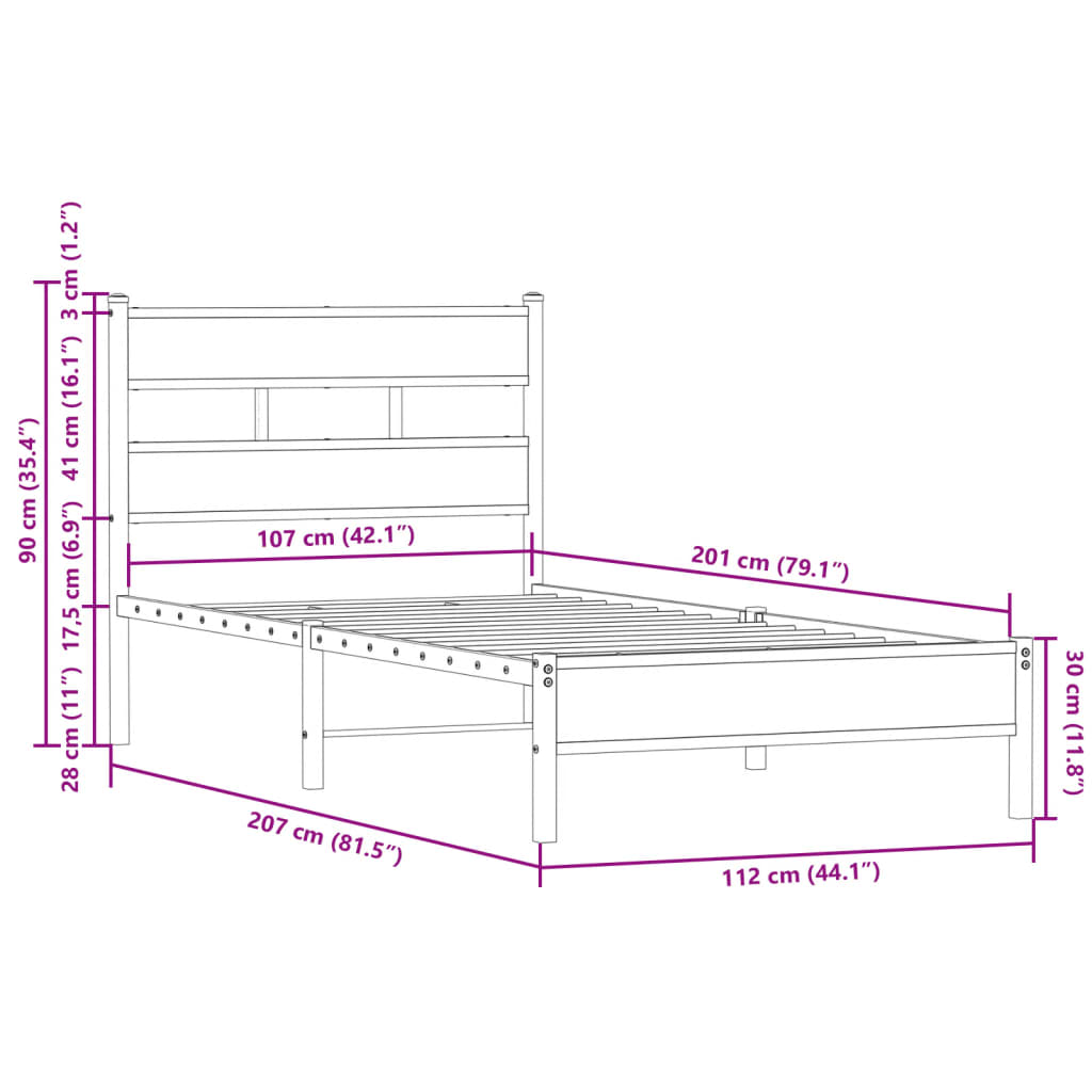 vidaXL Estructura cama con cabecero sin colchón roble Sonoma 107x203cm