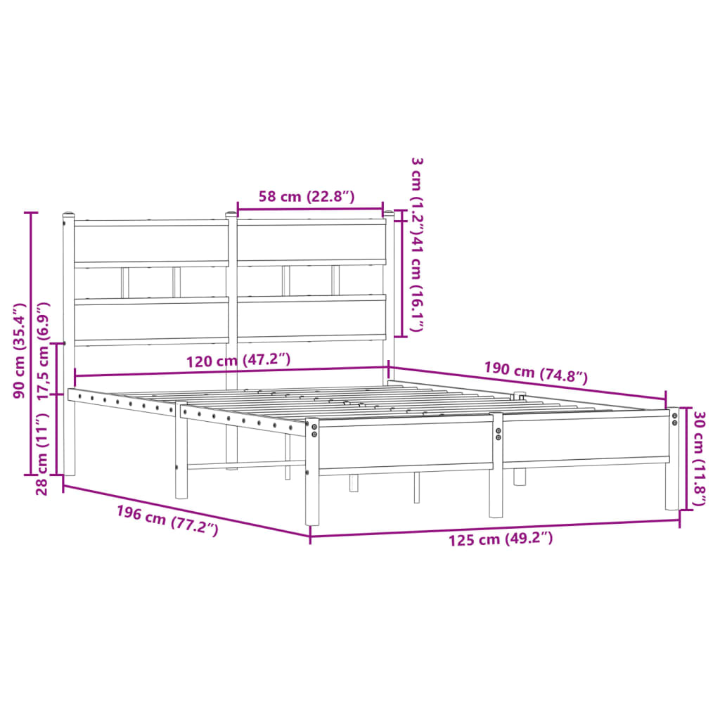 vidaXL Estructura cama con cabecero sin colchón roble Sonoma 120x190cm