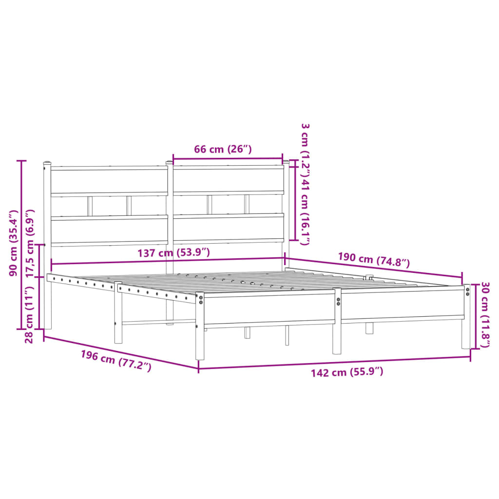 vidaXL Estructura cama con cabecero sin colchón roble Sonoma 137x190cm