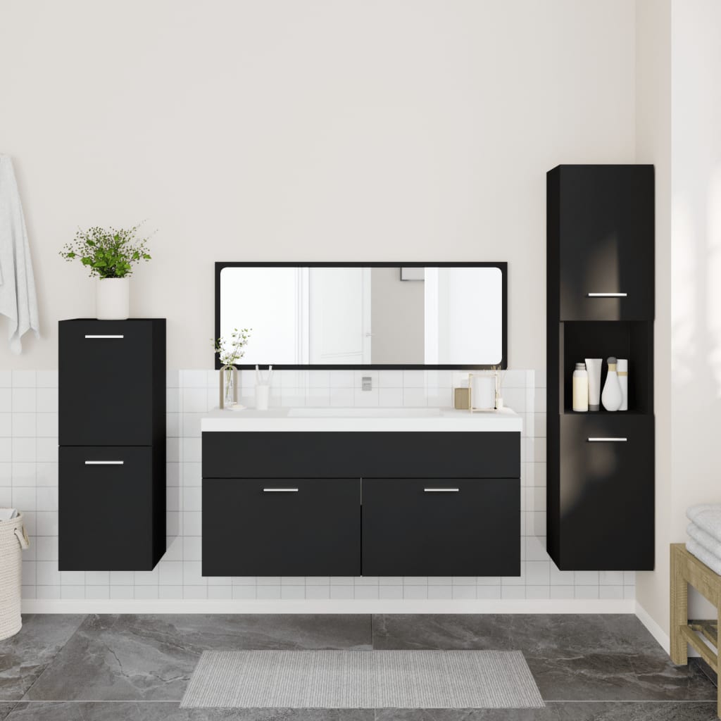 vidaXL Juego de muebles de baño 4 pzas madera contrachapada negro