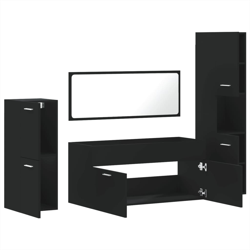 vidaXL Juego de muebles de baño 4 pzas madera contrachapada negro