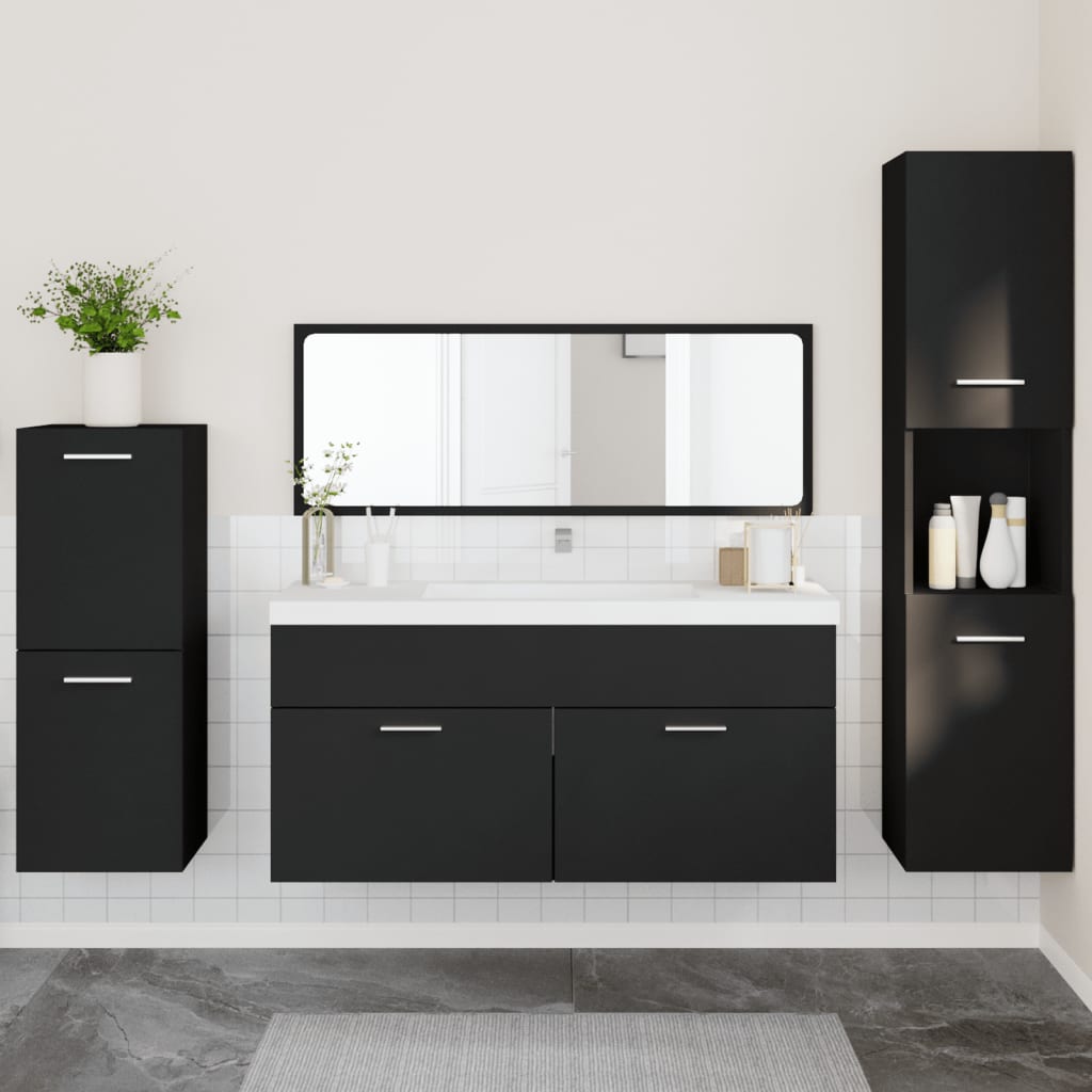 vidaXL Juego de muebles de baño 4 pzas madera contrachapada negro