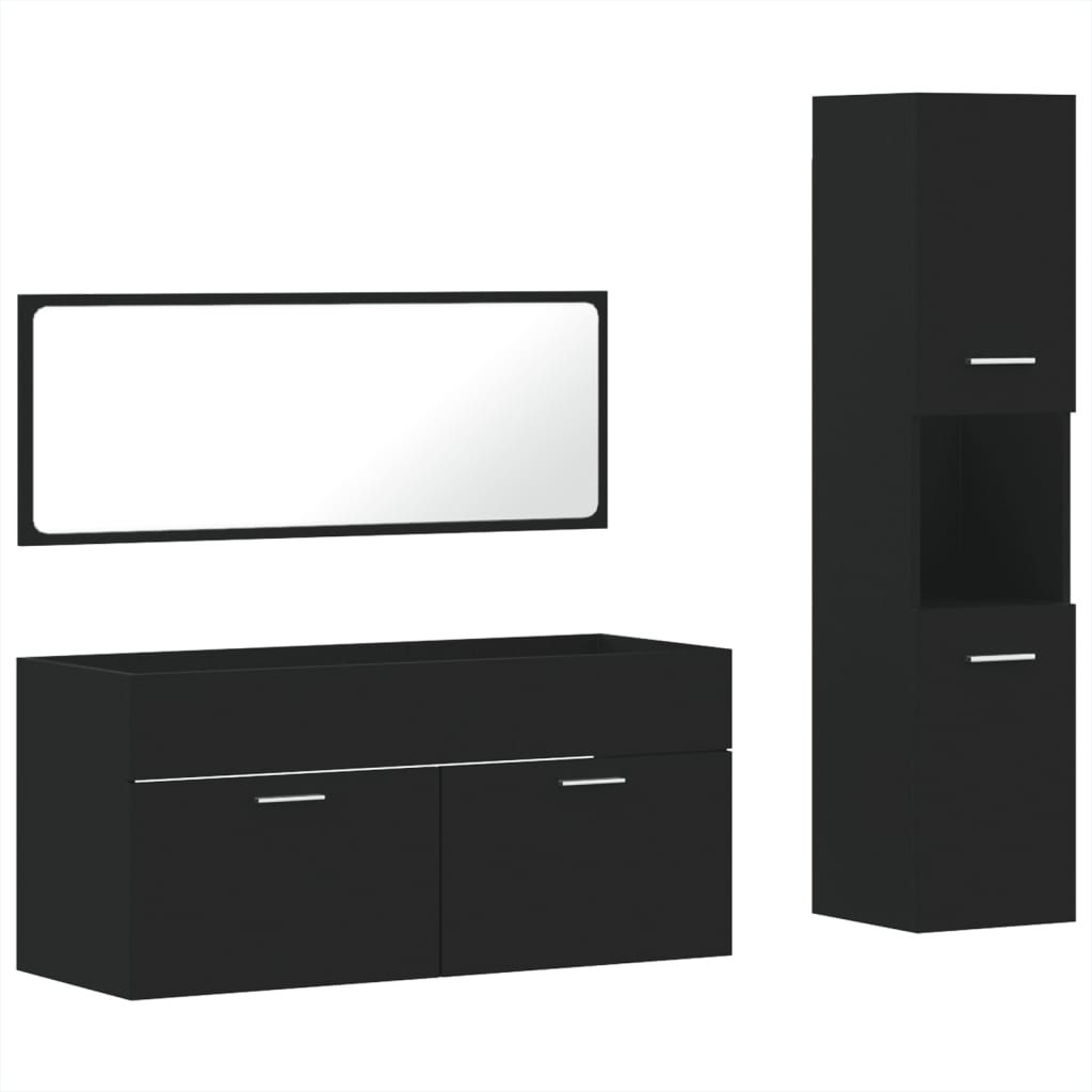 vidaXL Juego de muebles de baño 3 pzas madera contrachapada negro