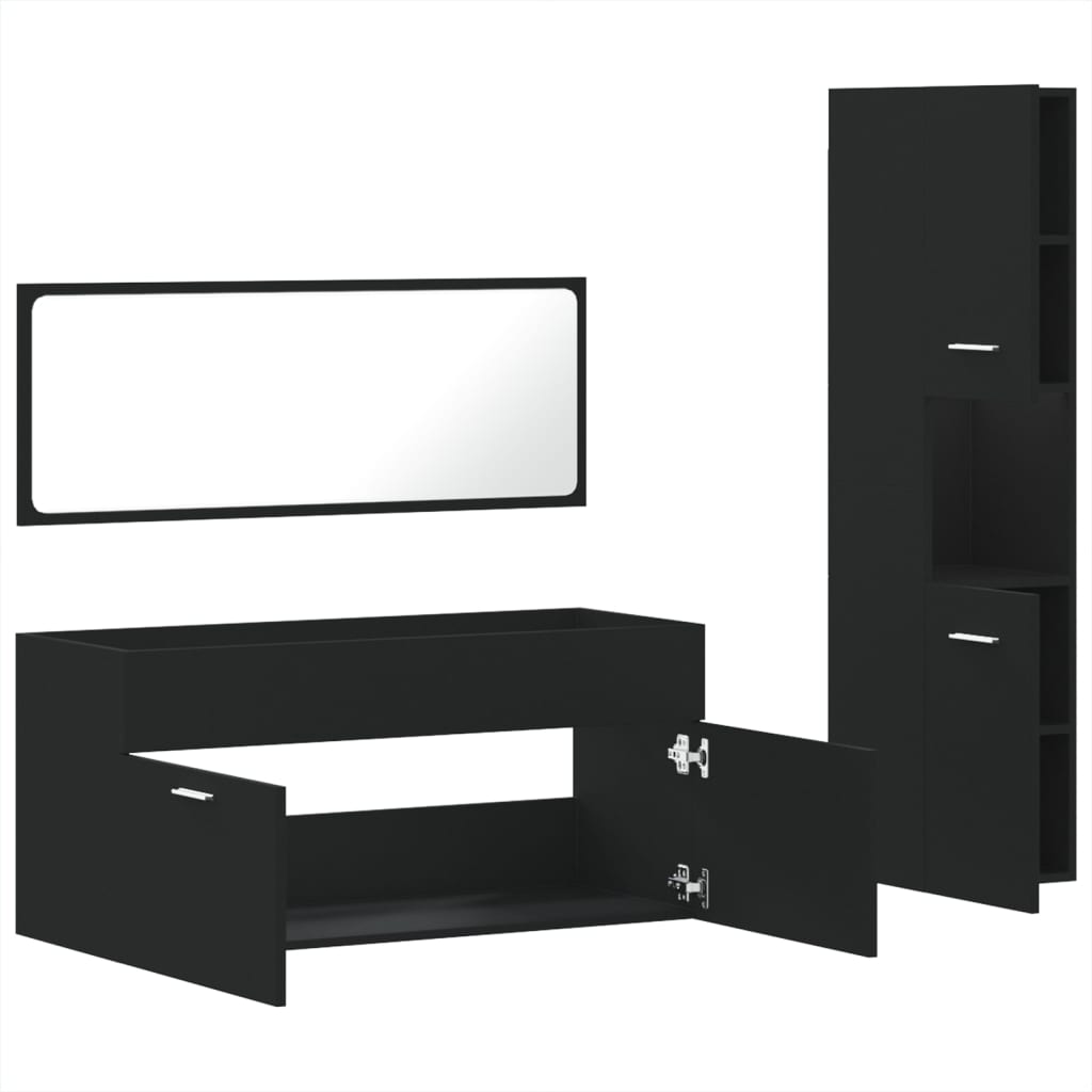 vidaXL Juego de muebles de baño 3 pzas madera contrachapada negro