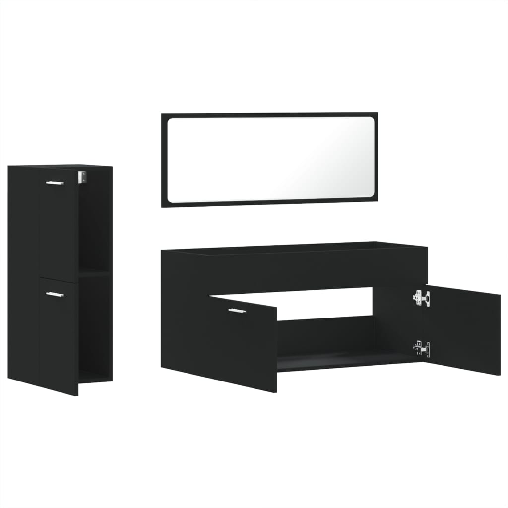 vidaXL Juego de muebles de baño 3 pzas madera contrachapada negro