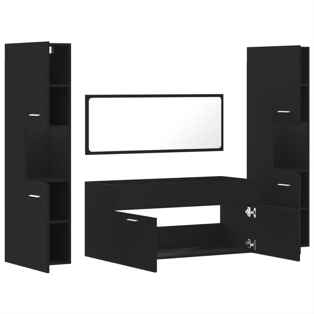 vidaXL Juego de muebles de baño 4 pzas madera contrachapada negro