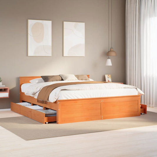 vidaXL Cama sin colchón con cabecero madera de pino marrón 200x200 cm