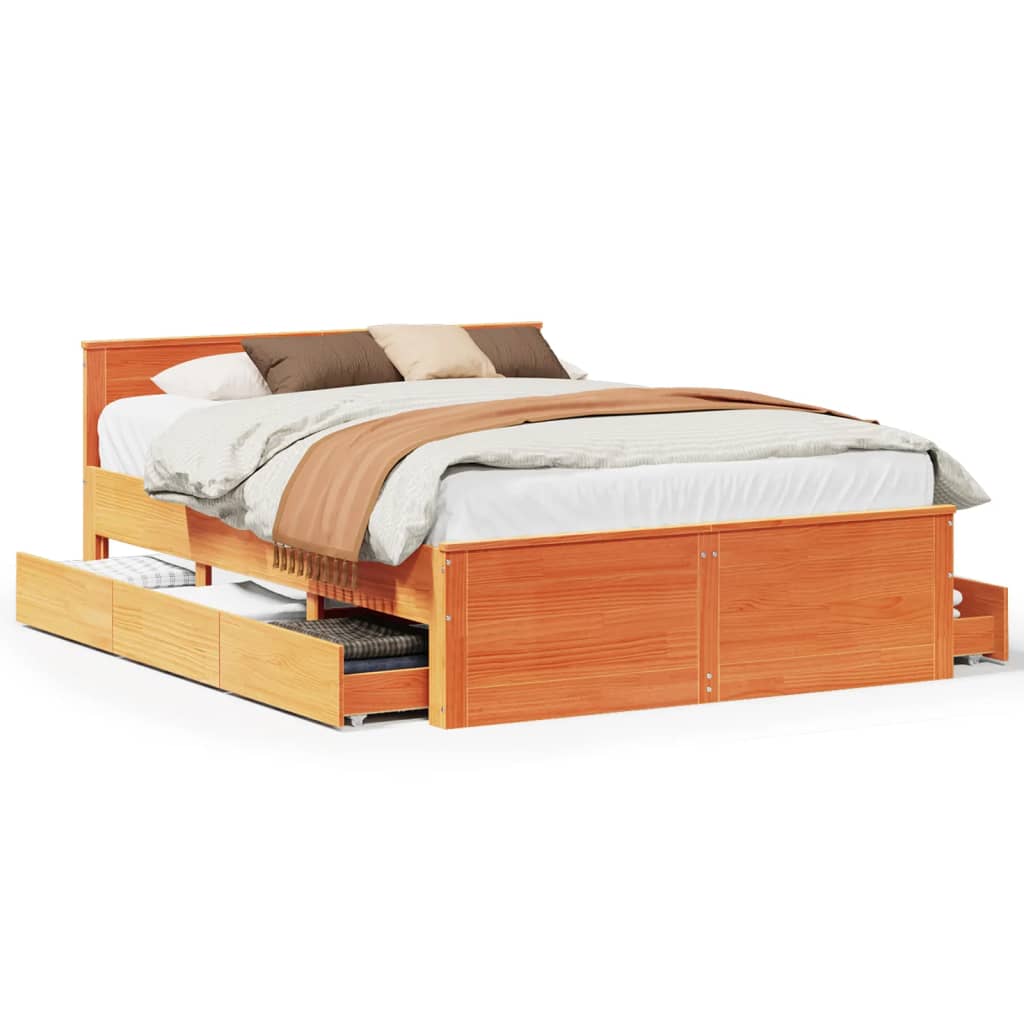 vidaXL Cama con cabecero sin colchón madera maciza marrón 160x200 cm