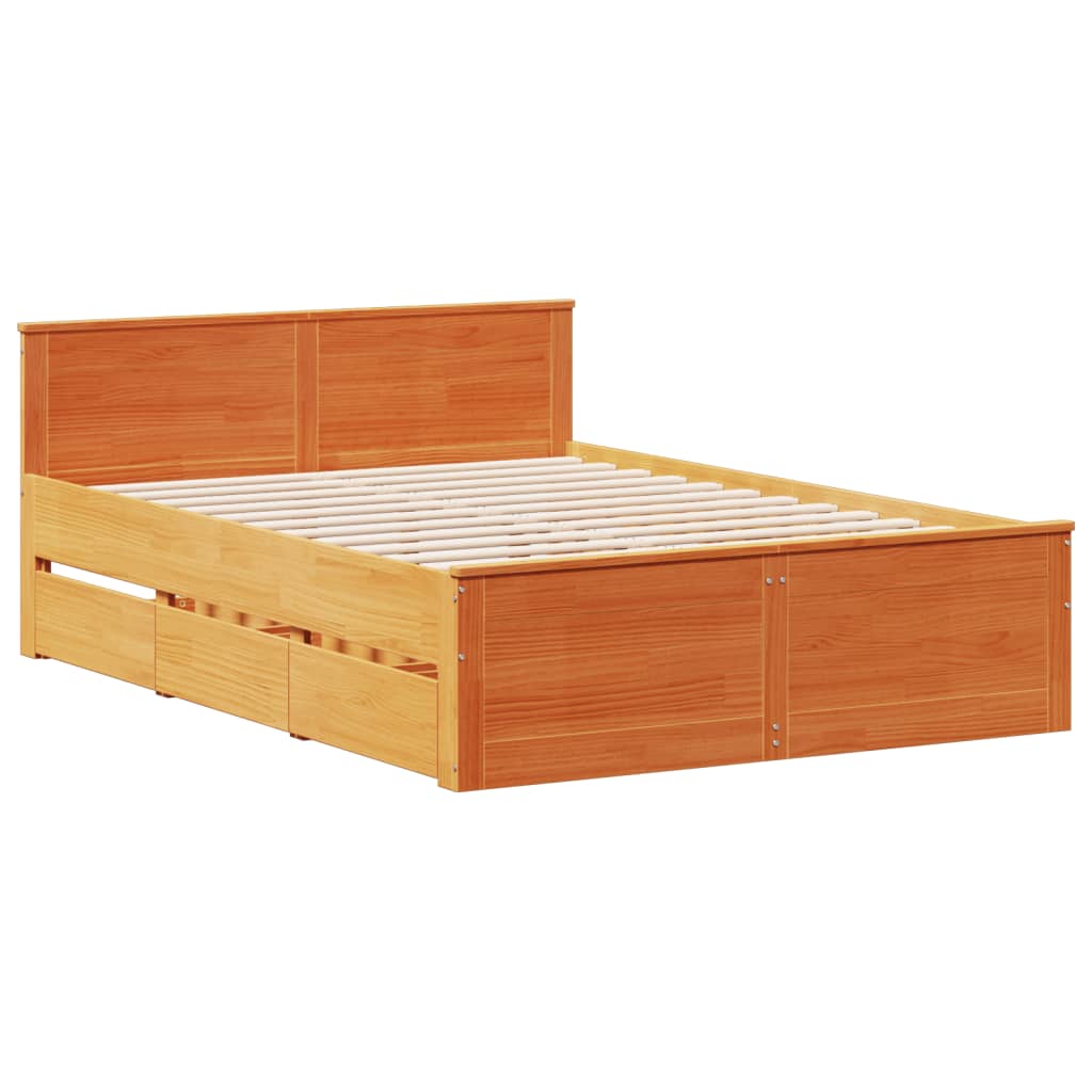 vidaXL Cama con cabecero sin colchón madera maciza marrón 160x200 cm