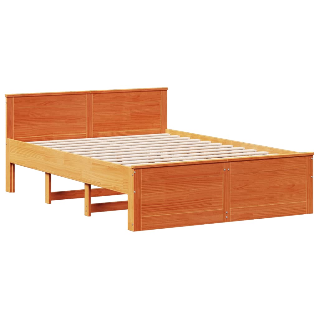 vidaXL Cama con cabecero sin colchón madera maciza marrón 160x200 cm