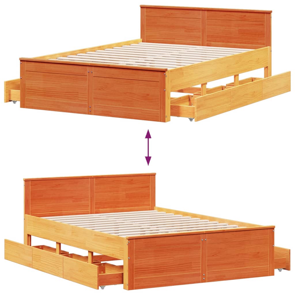 vidaXL Cama con cabecero sin colchón madera maciza marrón 160x200 cm