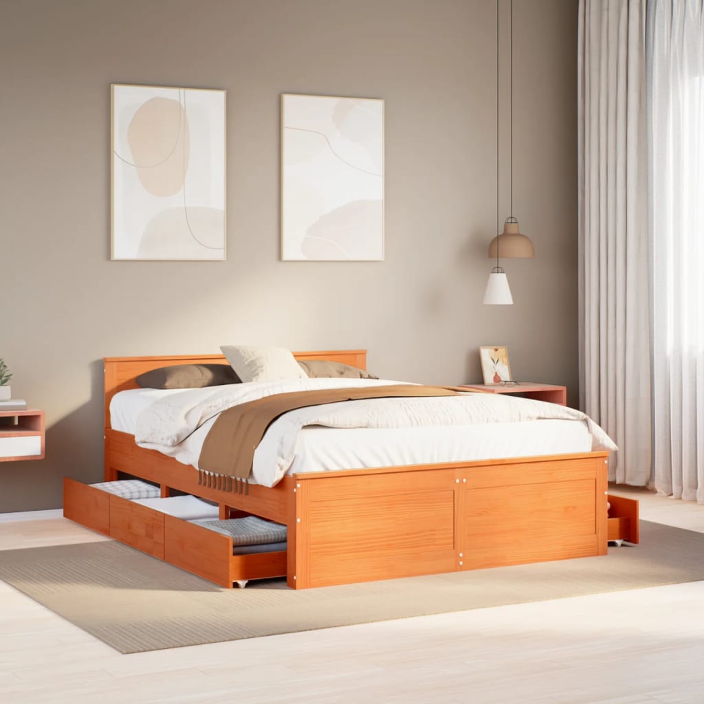 vidaXL Cama con cabecero sin colchón madera maciza marrón 160x200 cm