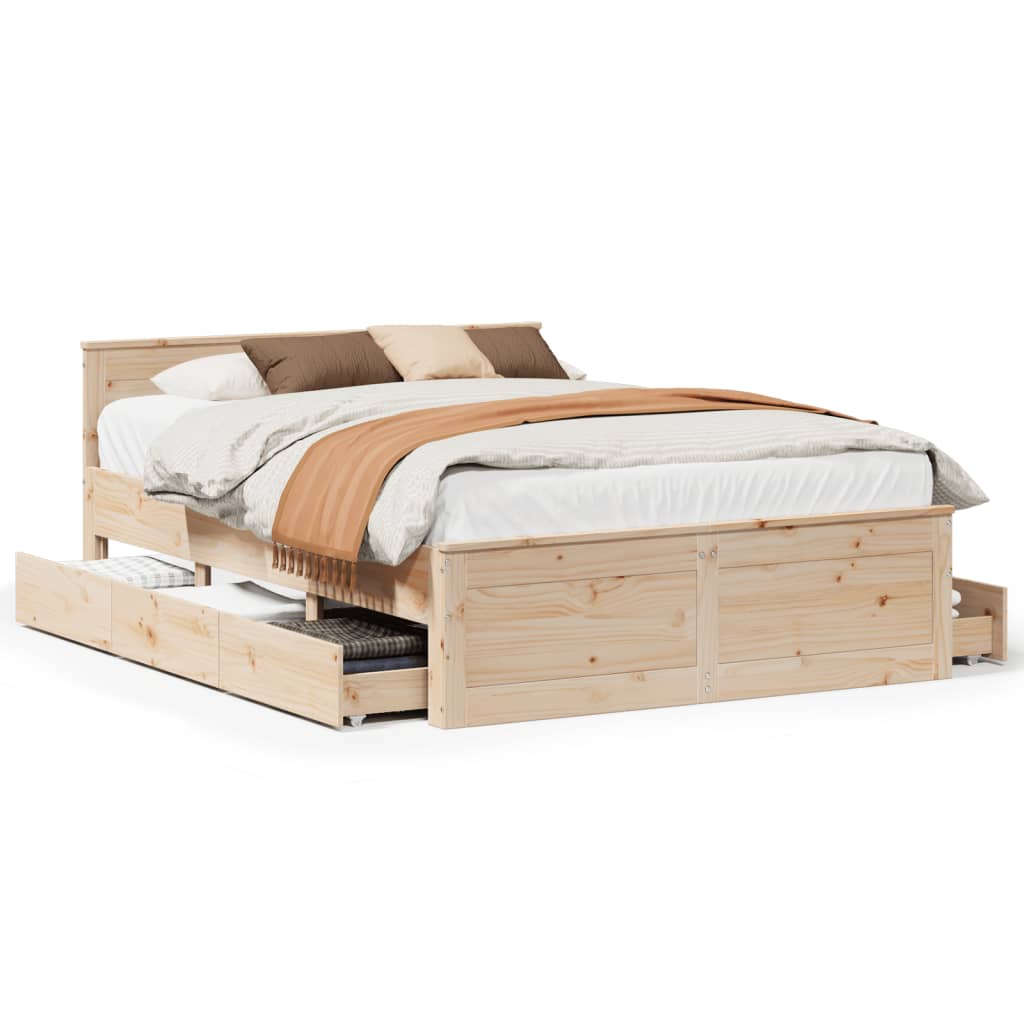 vidaXL Cama con cabecero sin colchón madera maciza de pino 150x200 cm