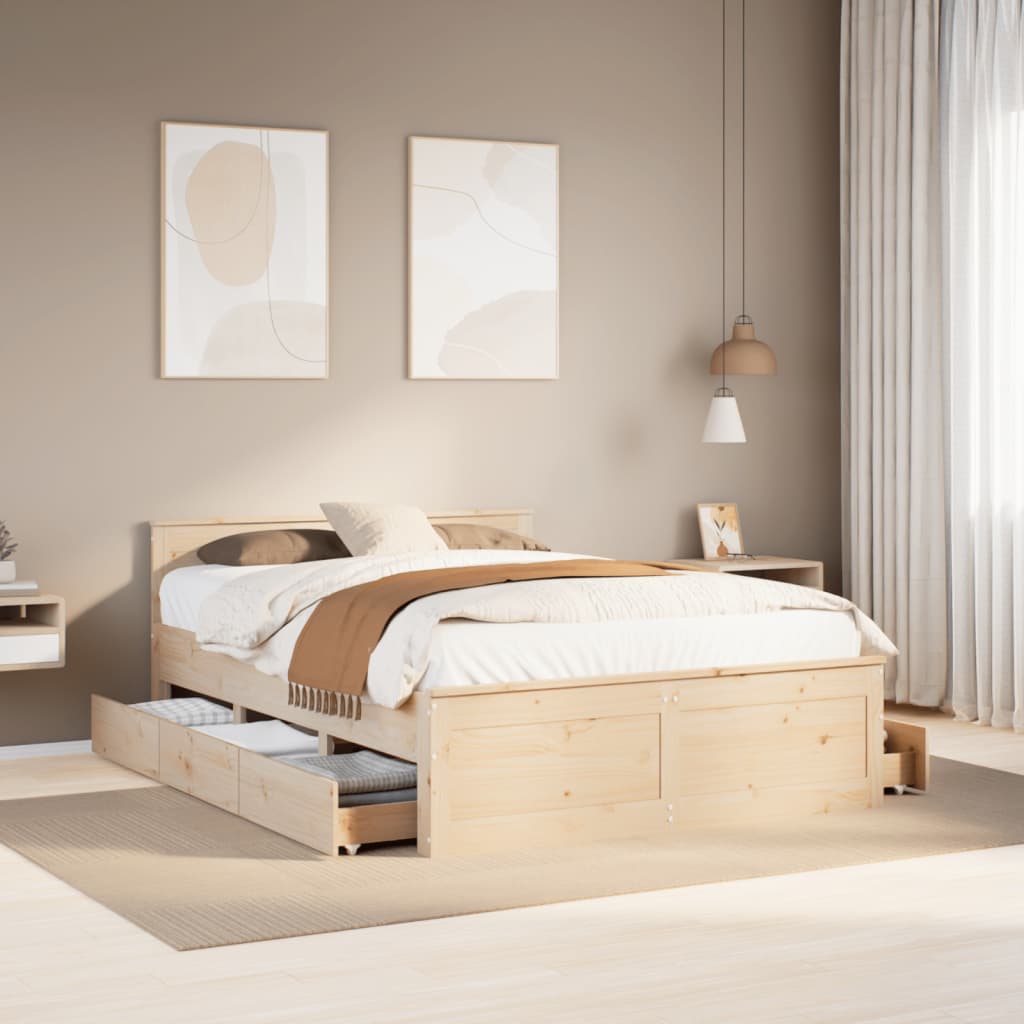 vidaXL Cama con cabecero sin colchón madera maciza de pino 150x200 cm