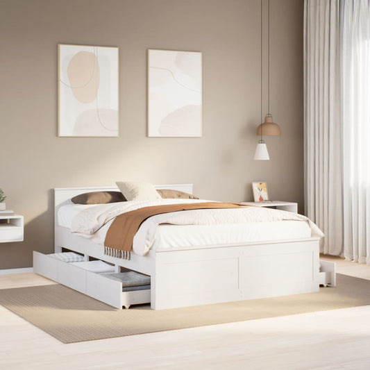 vidaXL Cama con cabecero sin colchón madera maciza blanca 150x200 cm